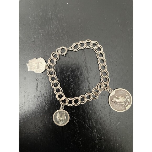 Vintage Sterling Silver Charm Bracelet with 3 Charms weighing 18 Grams~7" - Picture 2 of 13
